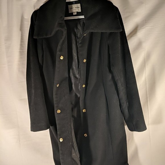 Cole Haan Wool Coat, Trench Long Pea Car Outerwear Black size 8 women's snap - Picture 5 of 13